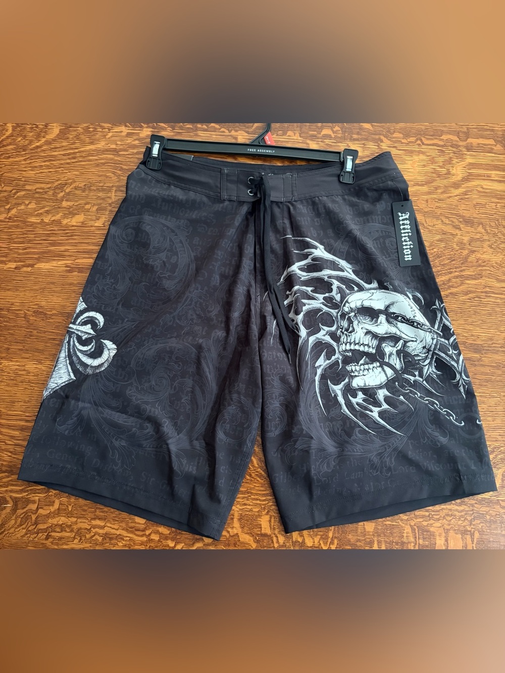 Affliction Black Skull Wave Board Shorts